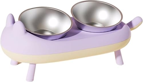 Ghbunuz 猫用食器 餌台 折りたたみ式 陶器ボウル 滑り止めシリコンパッド 陶器ボウル 滑り止め 犬 餌入れ シリコンパッド 漏れ防止ガードレール インストール不要 15 度傾斜安定スタンド ダブルボウル ペットフィーダー 簡単な掃除 家庭用転倒防止