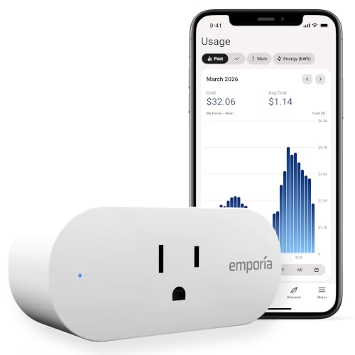 Image of Emporia Energy Monitoring Smart Plug, WiFi Smart Plug Compatible with Alexa and Google Home - 15a WiFi Output with Timer, Mobile App, Home Energy Monitor, Timing - 2.4ghz WiFi only (Pack of 1)