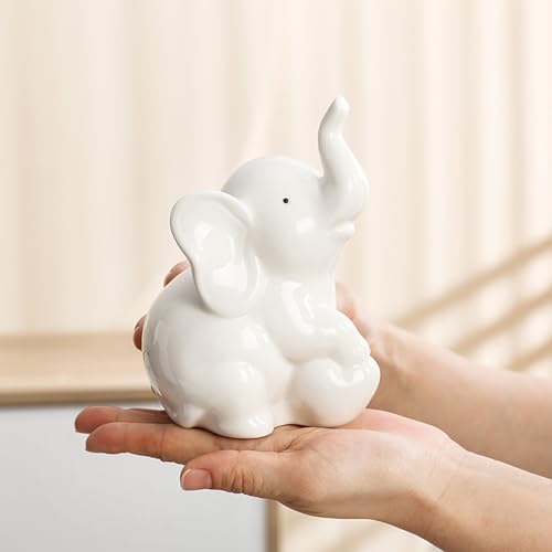 Estatua de elefante blanco en cerámica estilo moderno miniatura 3