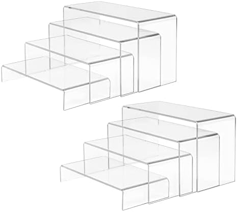 8 Pieces Large Acrylic Risers, 4" Wide Rectangular Tabletop Display Riser Shelf, Tiered Display Stand for Cupcake Stand Collectibles Display Retail Showcase