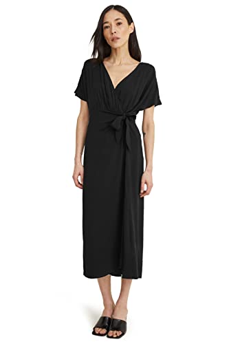 C&A Damen Kleid V-Ausschnitt Midi Kleider schwarz 42