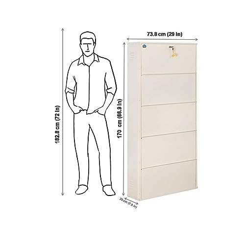 Image of DELITE KOM 29 inch Wide, 10 Shelf Metal Shoe Rack Wall Mounted for Home with Central Lock | Holds Upto 36 Shoes or 60 Slippers Pair | Double Decker, 1Yr Warranty, (67x29x8,Ivory), DIY, Space Saver