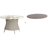 witterungs- und wasserfest Sonnenpartner Gartentisch Base-Polyrattan Stone-Grey ø 134 x 72 cm Alugestell HPL Eiche-sägerau