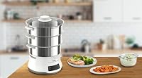 Tefal Convenient Series Deluxe Dampfgarer, einfacher Touchscreen, 8 Programme, Garen auf 3 Ebenen, Behälter aus Edelstahl, langlebige Qualität, gesunde Zubereitung, Edelstahl/weiß, VC502D – Ansicht 5