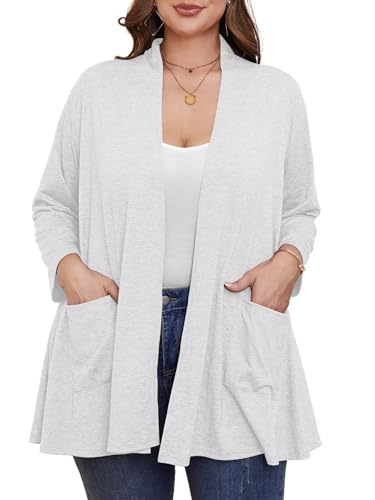 Image of BELAROI Plus Size Lightweight Cardigan Sweaters for Women Casual Open Front 3 /4 Sleeve Cover Up