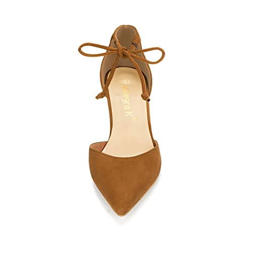 Allegra K Women Ankle Tie Chunky Heel Pointed Toe Dress Brown Pumps 9 M US2