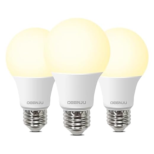 DEGNJU A19 LED Light Bulbs, 60 Watt Equivalent LED Bulbs, Soft White 2700K, 800 Lumens, E26 Standard Base, Non-Dimmable, 8W Warm White LED Bulbs for Bedroom Living Room, 3 Pack