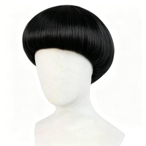JoneTing Short Black Bowl Cut Wig Black Mushroom Wig Mens Bob Wigs