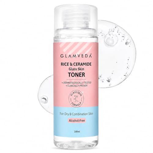 Image of Glamveda Korean Rice & Ceramide Face Toner | Rice Water Toner For Dry & Combination Skin | Pore Tightening & Glowing Skin | Fades Blemishes, Brightens & Smoothens | Women & Men | 100ml