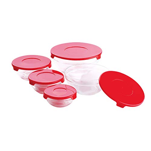Renberg Twister | Lot de 5 boites de Conservation Alimentaires en Verre | récipients Ronds avec Couvercle Rouge | adaptés au congélateur et microonde | boites Alimentaires | différentes Tailles Cover