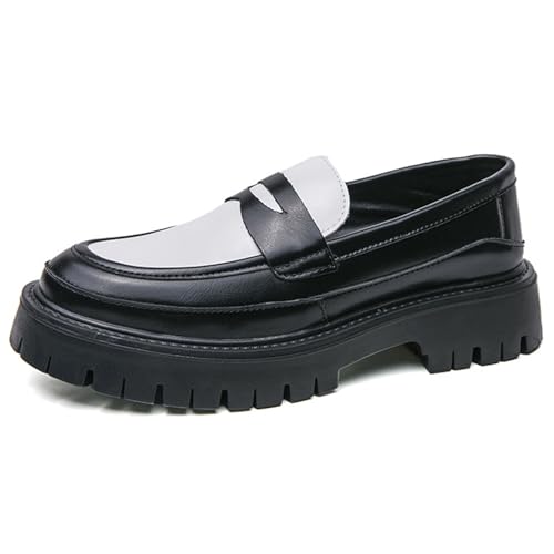 Men's Leather Lug Sole Penny Loafers Comfort Round Toe Platform Non-Slip Slip-On Business Casual Shoes Suitable for Work and Walking