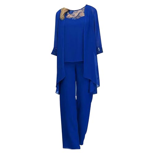 FEESHOW Womens 3 Piece Chiffon Pant Suits Mother's Outfit Wedding Evening Gowns Fancy Party Dress Up3