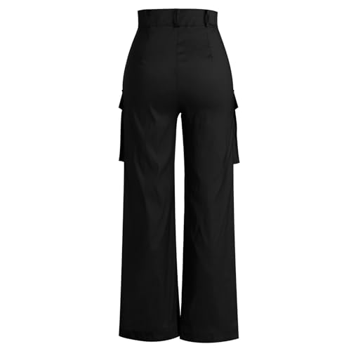 Satin Cargo Pants for Women Wide Leg Casual High Waisted Pants Multi Pockets Straight Y2K Trousers3