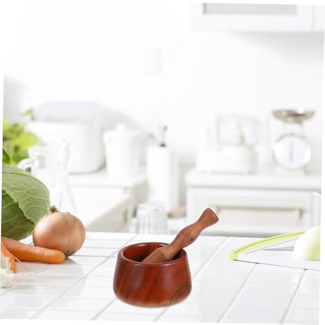 Amosfun 1Set Wooden Garlic Mashing Bowl Set Ergonomic Pestle for Kitchen Spice Preparation Manual Garlic Press Tool for Crushing Seasoning and Cooking Ingredients