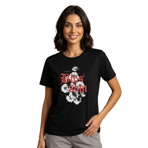 Image of NOBERO 100% Cotton T-Shirts for Women Stylish | Regular Fit | Graphic Printed T Shirts for Women 180 GSM Combed Cotton | Crew Neck Half Sleeve