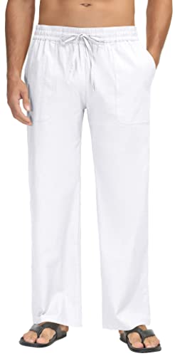 Boisouey Mens Linen Drawstring Pants Elastic Waist Lightweight Trouser Casual Yoga Summer Beach Pant