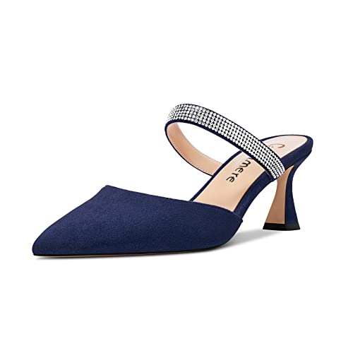 Imagen de Castamere Mujer Medio Heel Puntiaguada Punta Slip-on Pumps Diamante Cristal Mules Zapatos de Boda Baile 6