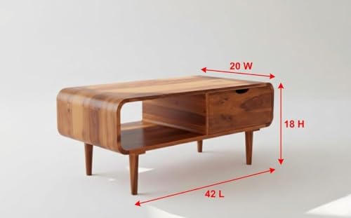 Image of Sheeshsam Wooden Center Coffee Table with Drawer Storage - Solid Wooden Coffee Table for Living Room - Tea Table Teapoy Center Piece for Home Sofa Center Table for Living Room (Honey, Jack)