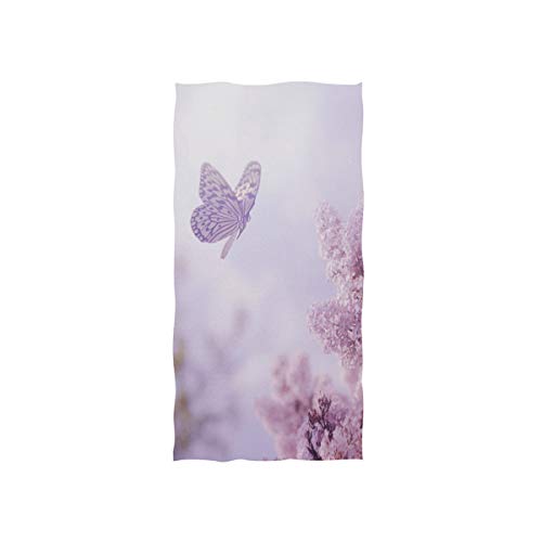 Naanle Butterfly and Floral Print Pink Pastel Color Lavender Flower Or Cherry Blossom Soft Bath Towel Absorbent Hand Towels Multipurpose for Bathroom Hotel Gym and Spa 30