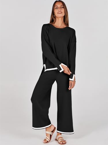 ANRABESS Women's Two Piece Outfits Knit Pullover Sweater Tops & Wide leg Pants Lounge Matching Sweatsuit Tracksuits Sets3