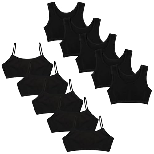 Donella Girls Underwear Set - Soft Cotton Kids Sports Bra and Stretch Cotton Girls Training Bra - 10 Pack, Age: 8-9