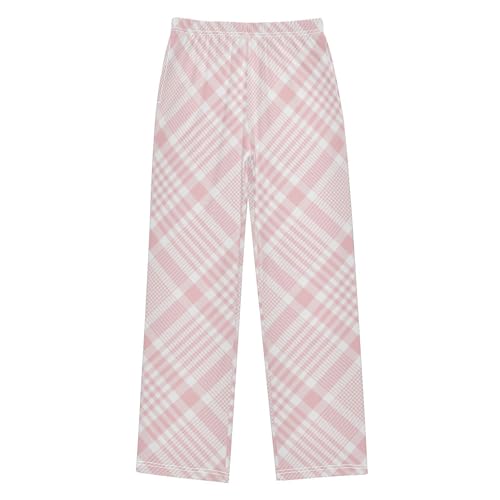 Pastel Pink Check Plaid Boys Pants for Kids Jogger Pants with Pockets S-XL