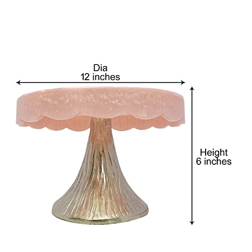 Image of Elegant Pink Resin Cake Stand with Metallic Pedestal - Perfect for Dessert Displays at Any Event, Adding a Touch of Sophistication and Charm to Your Table Setting