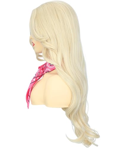 Bettecos Long Blonde Cosplay Wig for Women with Bandana Sunglasses and Earrings Middle Part Blond Wavy Synthetic Hair Wigs for Women’s Costume Halloween Party Daily Wear