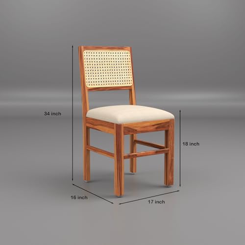 Image of Solid Wood Cane 4 Seater Dining Table Set | Four Seater Dining Table With 3 Cushions Chairs & 1 Bench For Dining Room | 4 Seater Dining Set for Hotel Restaurant | Sheesham, C-Honey