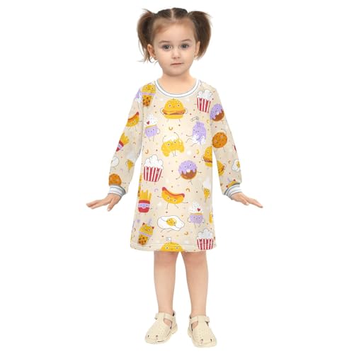 Fast Food Girls Dresses Long Sleeve Sweatshirt Dress for Girls Winter Toddler Casual A Line Dresses Size 2-8T4