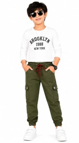 Tagas Boys Cargo Jogger Trouser, Blue Denim, Elastic Waist with D...