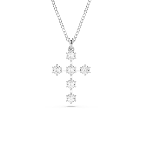 Swarovski Insigne pendant, Round cut, Cross, Clear, Rhodium Finished