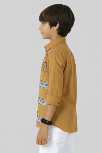 Image of Zilcon Boys Half & Half Long Sleeve Shirts Classic Collared Button-Down Tshirt Solid Cotton Letter Printed Kids & Junior Boys Shirt