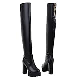 botas a la rodilla de mujer  Botas de Otoño Invierno para mujer, botas altas por encima de la rodilla hasta el muslo, botas altas de tacón grueso con plataforma elástica y ajustada de Pu