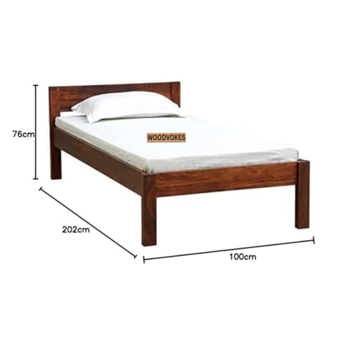 Image of Solid Sheesham Wood Single Bed with Headboard & Footboard | Sturdy Wooden Cot for Bedroom, Hostel & PG | Modern Design Single Wooden Bed Frame (Mattress Not Included) (Walnut-2)