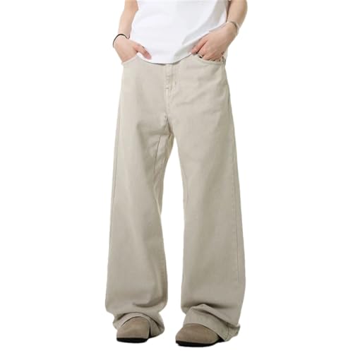 Men's Jeans Solid Color Trousers Cleanfit Bottom Straight Wide Leg Loose Denim Pants