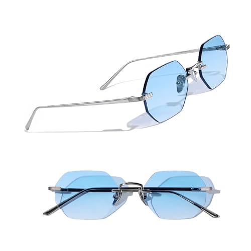 Vonne Collection Hand Detailed Luxury Hexagon Rimless Sunglasses UVA UVB Protection Style for Men and Women