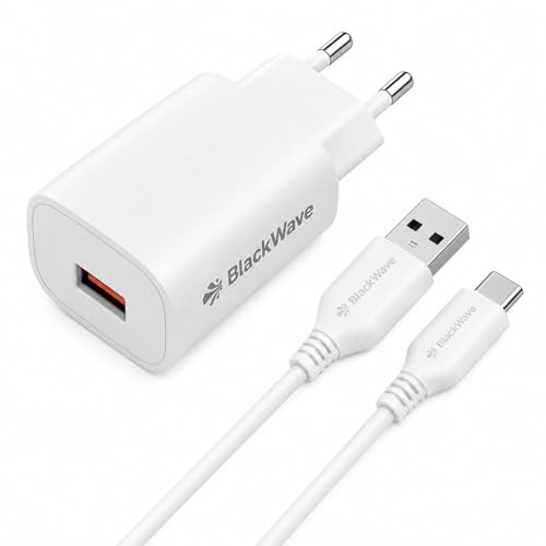 Caricatore USB Ricarica Rapida 18W Caricabatterie Alimentatore per Samsung Galaxy A16 A15 A14 A13 A25 A34 A35 A55 A56 S21 S20 S10 S9 S8, Xiaomi Redmi 10C Note 10 Pro Mi 8 Mi 9 con Cavi USB C 1M