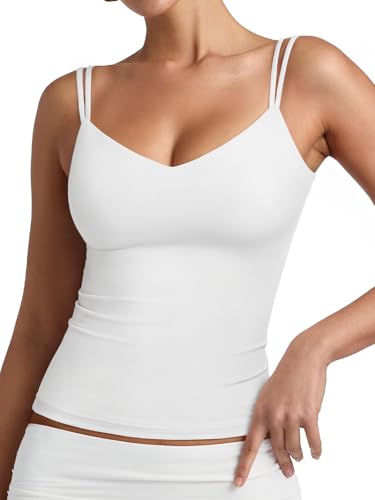 PINKMSTYLE Women Sexy V Neck Tank Top Sleeveless Double Lined Slim Fit Summer Double Spaghetti Strap Cami Going Out Tops3