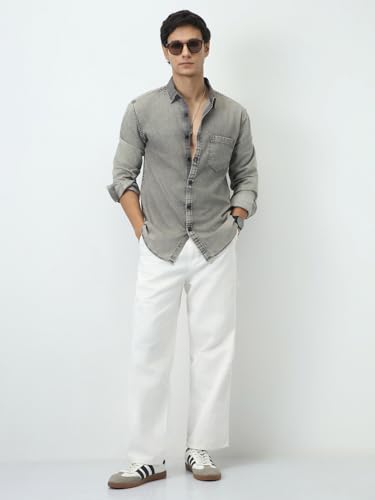 Image of Urbano Fashion Men's Regular Fit Full Sleeve Washed Denim Shirt