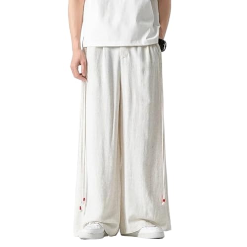 Autumn Men's Harajuku Linen Cotton Pants Male Streetwear Japanese Styles Retro Casual Wide-Leg Trousers