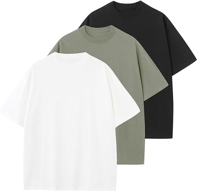 Men's Oversized T-Shirts Cotton Tee Heavyweight Unisex Short Sleeve Crew Neck Loose Fit Basic Tops