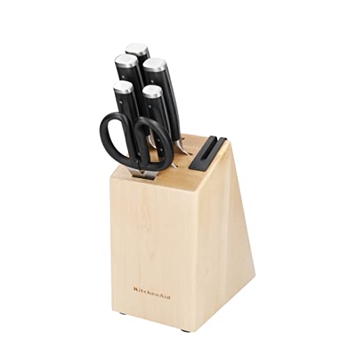 KitchenAid Gourmet Messerblock-Set, schwarze Griffe, japanischer Stahl, 5 Messer, Schere und Schärfer, 6-teilig