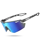 [Lamicall] スポーツサングラス 偏光レンズ 自転車 登山 釣り 野球 ゴルフ ランニング ドライブ バイク テニス スキー 超軽量 TR90 UV400 TAC偏光レンズ 可調節鼻パッド（3段階） 人体工学設計 防風圧 高偏光率 99%紫外線防止 メンズ レディース 男女兼用 ユニセックス 24g 顔馴染み クリア 安全 ブルー&グレイ
