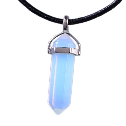 Amandastone, ciondolo esagonale a tema Reiki e chakra, collana in vera pelle, 46 cm, base metal, colore: Opalite, cod. GEM-N0030-0075