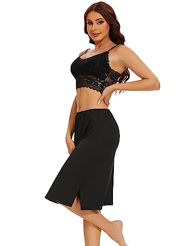 Image of MANCYFIT Half Slips for Women Underskirt Dress Extender Lace Trim Knee Length Midi Skirt