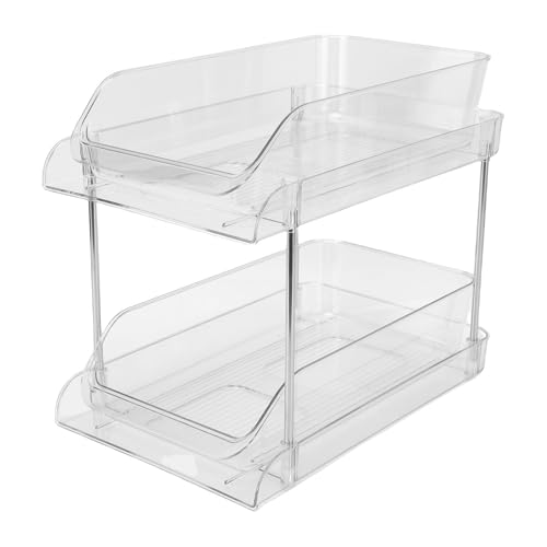 Estante transparente apilable multiusos para debajo del fregadero, ahorro de espacio, 2 niveles, con cajones deslizantes para baño o cocina miniatura 1