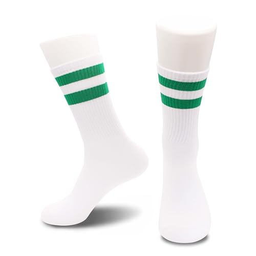 Classic Striped Tube Socks, Soft Cotton Retro Tube Socks For Men, Women& Teens, 1 Pairs, White/Green - Christmas Fathers Day Graduation Cotton Gift For For Men, Women, Teens. (151)2