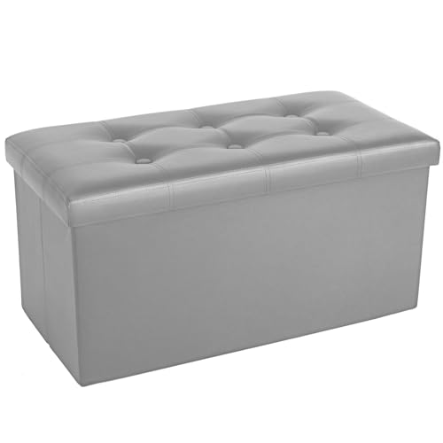 COSYLAND Pouf de Rangement Pliable en Similicuir – Ottoman avec Couvercle 76x38x38 cm, Banc Coffre Repose-Pieds 200 kg, Tabouret de Salon avec Espace de Stockage...