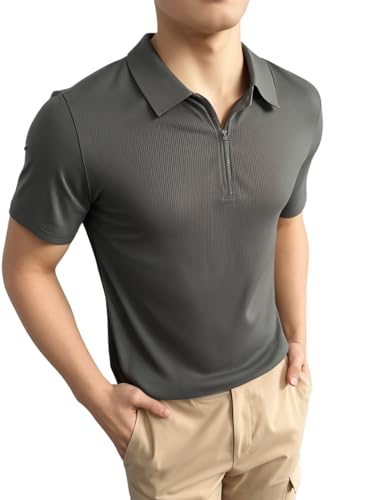 Image of Mack Jonney Ribbed |Regular Fit | Half Sleeves 100% Cotton Polo Neck Self Design with Zip T-Shirt for Men-M826